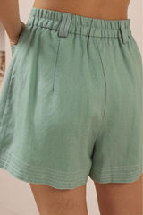 Amanda Shorts - Elasticated Back Waist Contrast Stitched Shorts in Sage