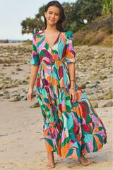 JAASE - Tessa Maxi Dress: A Line Pull Tie Waist Dress in Soiree Print