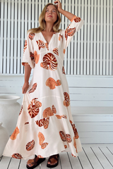 JAASE - Maisie Maxi Dress: Batwing Sleeve Button Down Smock Dress in Marcel Print