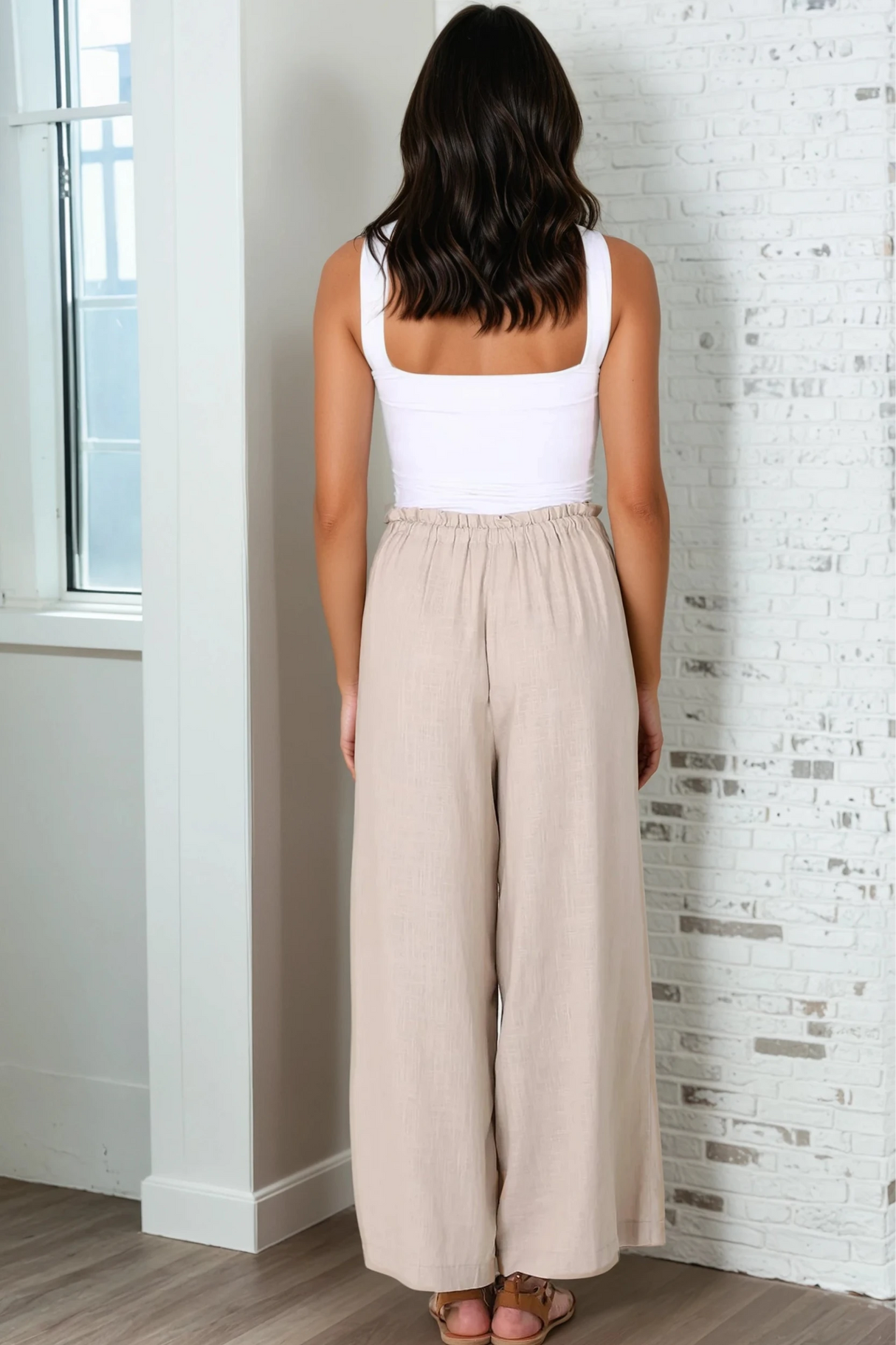 Armon Pants - Paper Bag Waist With Tie Wide Leg Pants In Sand