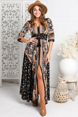 JAASE - Indiana Maxi Dress: Lace Back Shirred Waist A Line Dress with Handkerchief Hemline in Eternity Print