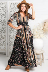 JAASE - Indiana Maxi Dress: Lace Back Shirred Waist A Line Dress with Handkerchief Hemline in Eternity Print