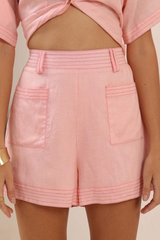 Amanda Shorts - Elasticated Back Waist Contrast Stitched Shorts in Pink