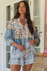 JAASE - Riverside Shorts: Elasticated Waist Button Decal Shorts in Pixie Petals Print