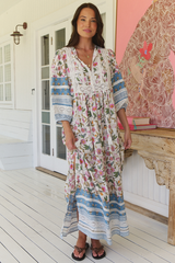 JAASE - Meadow Maxi Dress: Lace Insert Detailed Dress with Side Splits in Pixie Petals Print