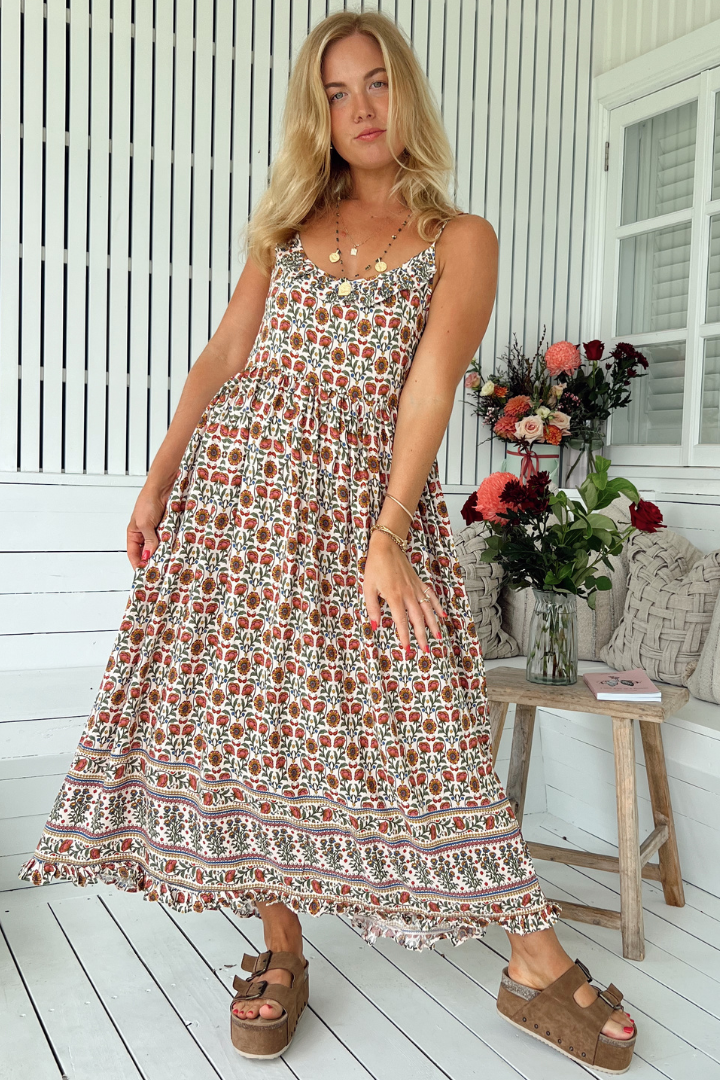 JAASE - Bibi Maxi Dress: Scoop Neck Adjustable Strap Sun Dress in Harlowe Print