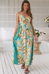 JAASE - Nevada Maxi Dress: Spaghetti Strap Cut out Dress in Himalayan Poppy Print