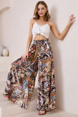 Charli Pants -  Paper Bag High Waisted Wide Leg Pants in Elaine Print