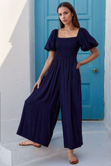 Elsa Jumpsuit - On or Off Shoulder Wide Leg Jumpsuit in Navy