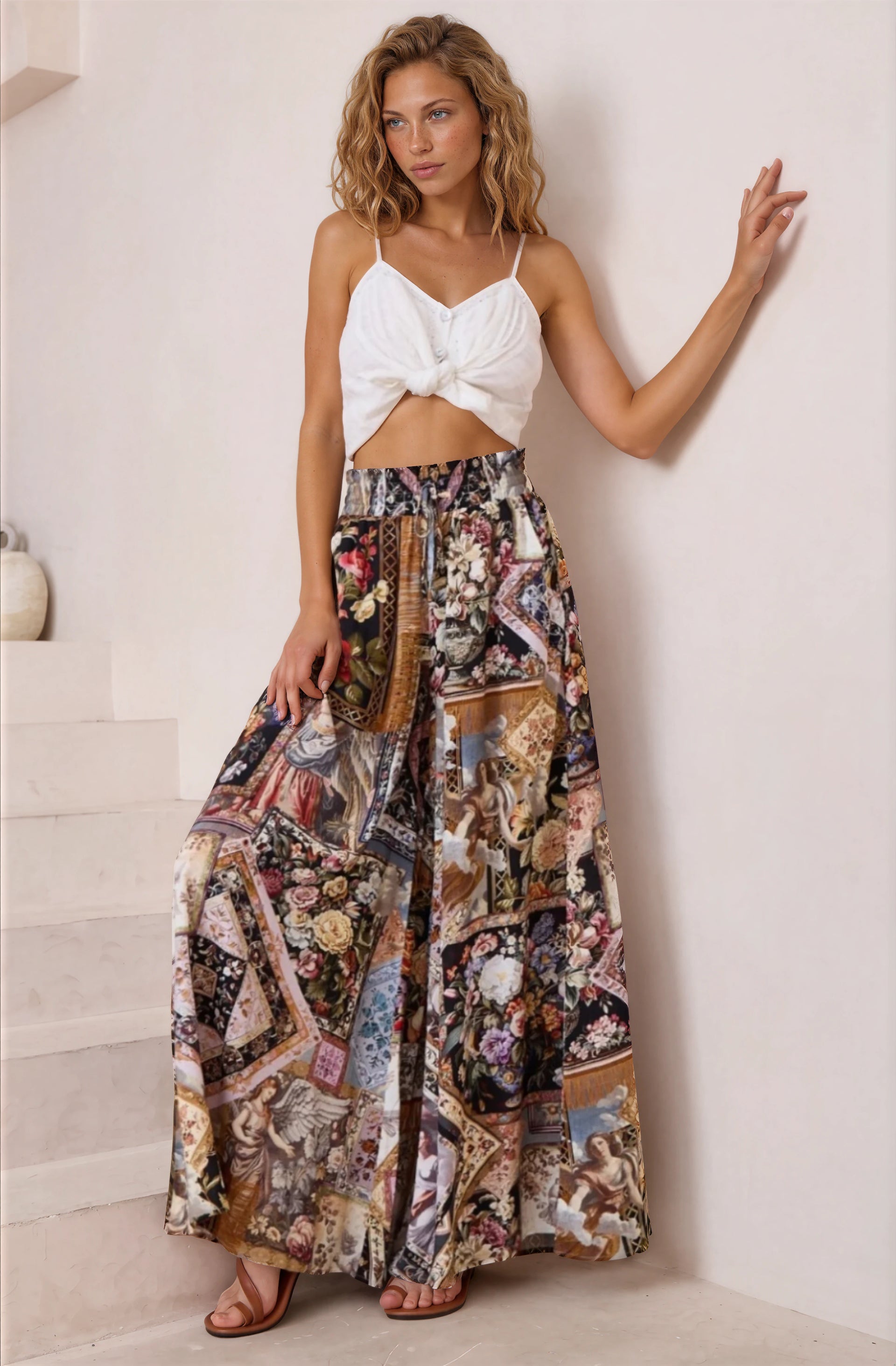 Charli Pants Paper Bag High Waisted Wide Leg Pants Elaine Print