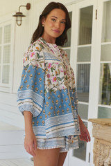 JAASE - Bee Blouse: Lace Decal Button Down Long Sleeve Blouse in Pixie Petals Print