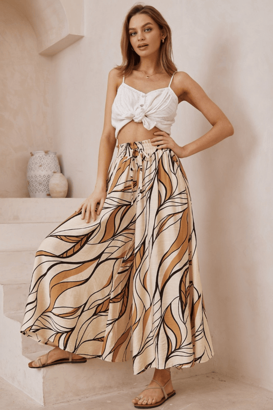 Mezza Pants - Paper Bag High Waisted Wide Leg Pant In Camilla Print