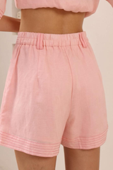 Amanda Shorts - Elasticated Back Waist Contrast Stitched Shorts in Pink