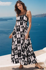 Bailie Maxi Dress - Rick Rack Detailed Sun Dress with Pockets Nohea Print in Black