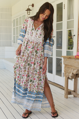 JAASE - Meadow Maxi Dress: Lace Insert Detailed Dress with Side Splits in Pixie Petals Print