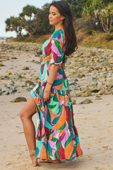 JAASE - Tessa Maxi Dress: A Line Pull Tie Waist Dress in Soiree Print