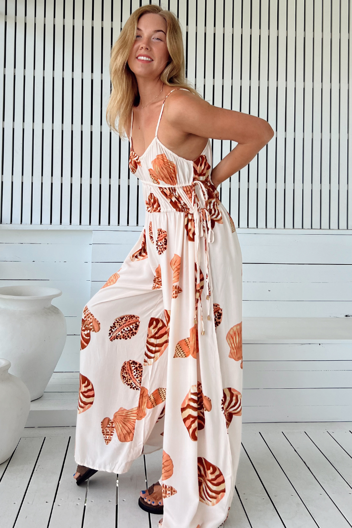 JAASE - Morgan Jumpsuit: Open Back Halter Neckline Jumpsuit in Marcel Print