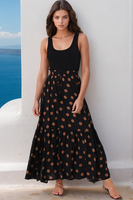 Hellen Maxi Skirt - High Waisted Skirt with Front Splits in Mahony Print