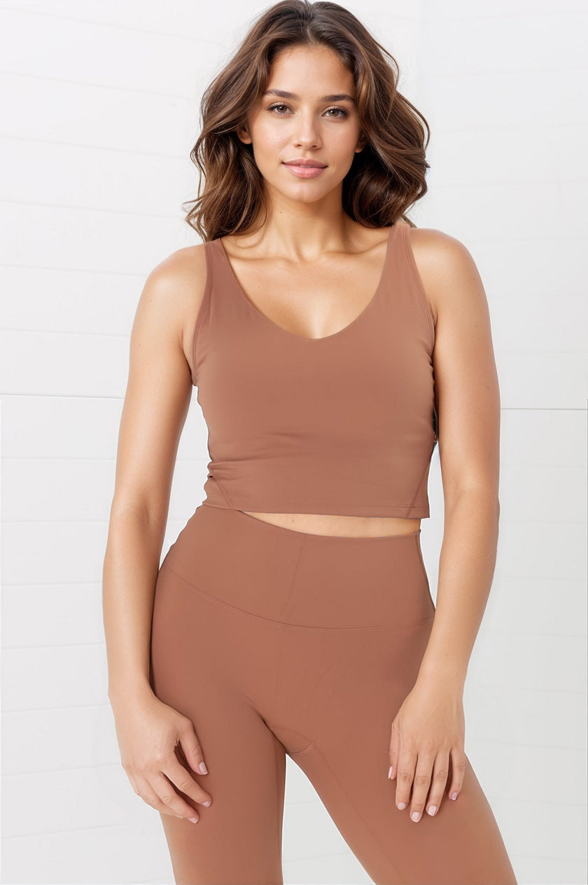 Axel Sports Crop - Waist Length In-Built Support Sports Top in Burnt Orange