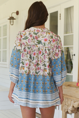 JAASE - Bee Blouse: Lace Decal Button Down Long Sleeve Blouse in Pixie Petals Print