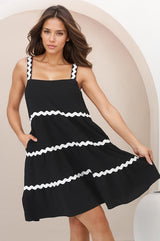 Bailie Mini Dress - Playful Rick Rack Detailed Sun Dress In Black