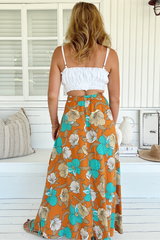 JAASE - Rocky Maxi Skirt: High Waisted Maxi Skirt in Aqua Fields Print