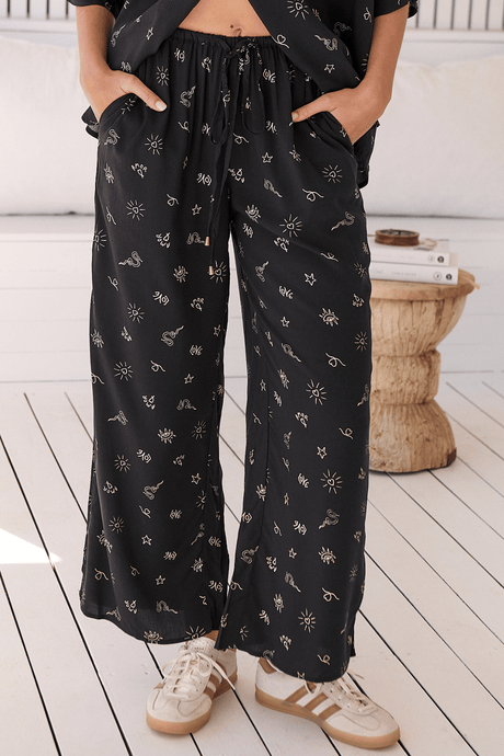 JAASE - Cici Pants: Mid Rise Relaxed Wide Leg Pant in Love Is All Round Print