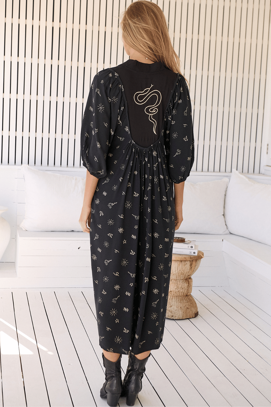 JAASE - Boheme Long Sleeve Midi Dress: Slimline Smock Dress in Love Is All Around Print