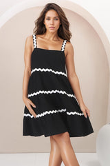 Bailie Mini Dress - Playful Rick Rack Detailed Sun Dress In Black