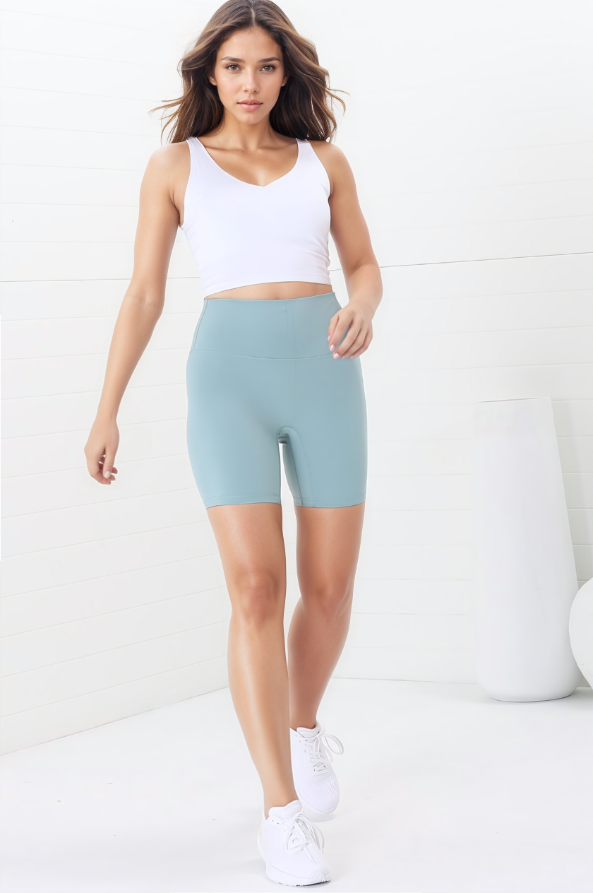 Axel Bike Shorts - Thick Highwaisted Band Bike Shorts in Frosted Green