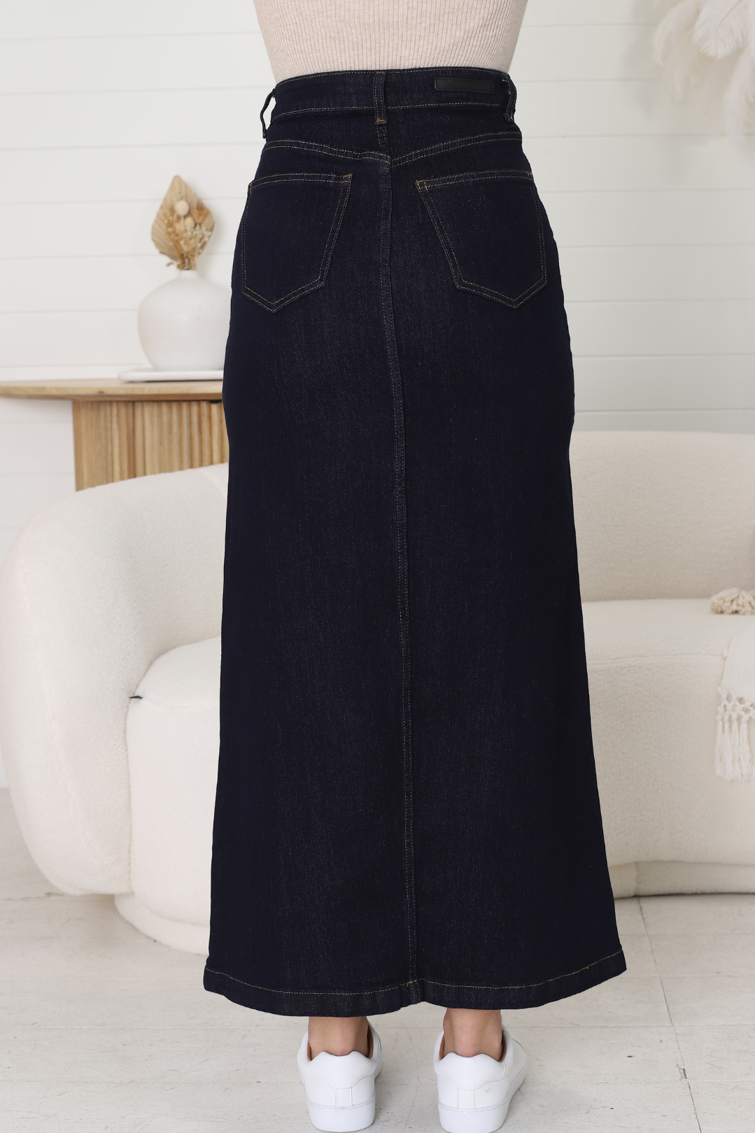 Hadrian Denim Maxi Skirt - High Waisted A-Line Skirt in Indigo