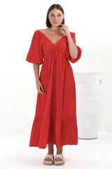 Aadrika Maxi Dress - On Or Off Shoulder Shirred Back in Red