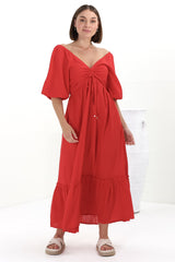 Aadrika Maxi Dress - On Or Off Shoulder Shirred Back in Red