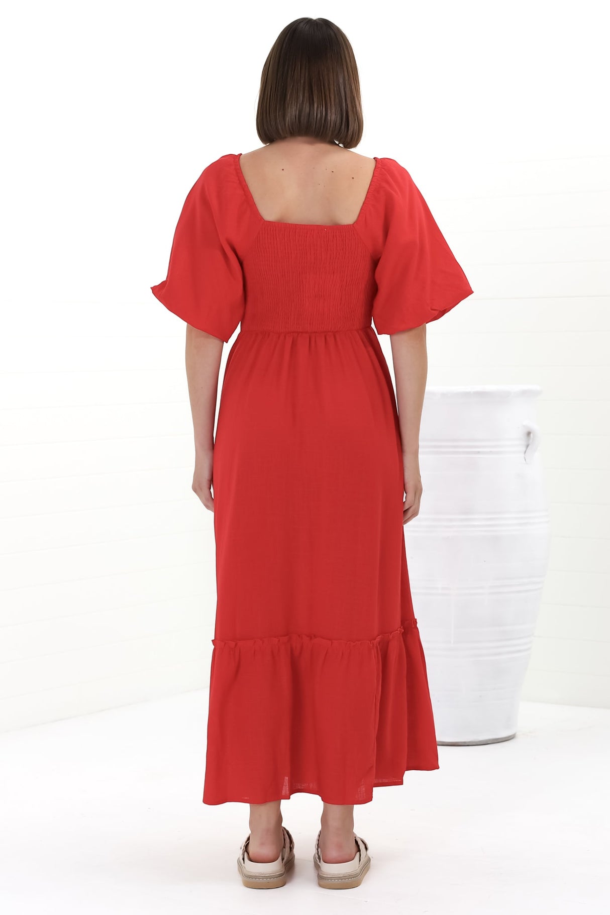 Aadrika Maxi Dress - On Or Off Shoulder Shirred Back in Red