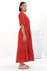 Aadrika Maxi Dress - On Or Off Shoulder Shirred Back in Red