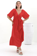 Aadrika Maxi Dress - On Or Off Shoulder Shirred Back in Red