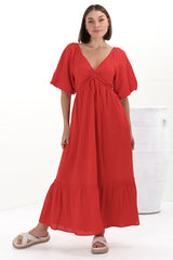 Aadrika Maxi Dress - On Or Off Shoulder Shirred Back in Red