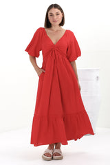 Aadrika Maxi Dress - On Or Off Shoulder Shirred Back in Red