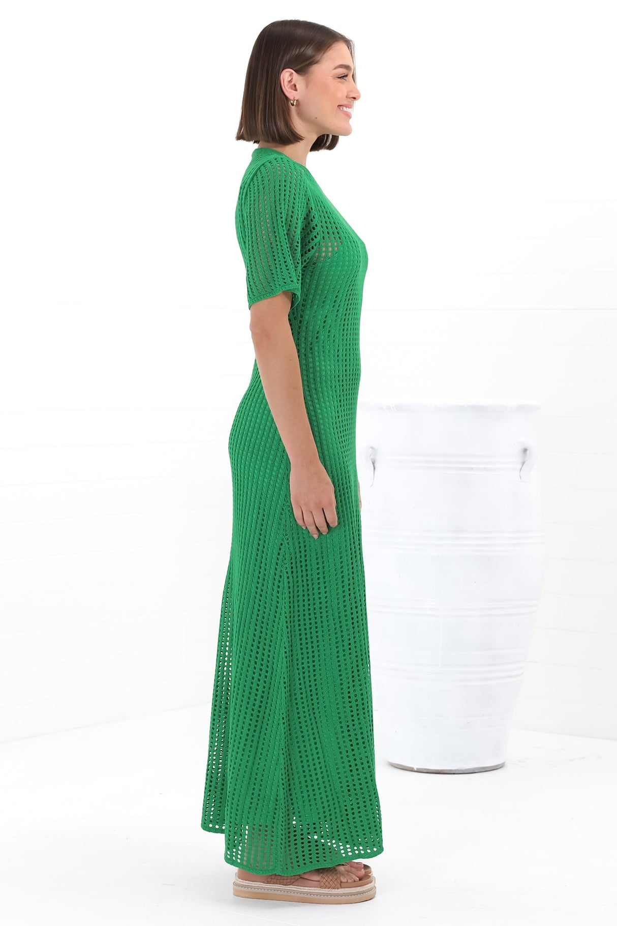 Roberta Maxi Dress - Knit Body Con Dress In Green