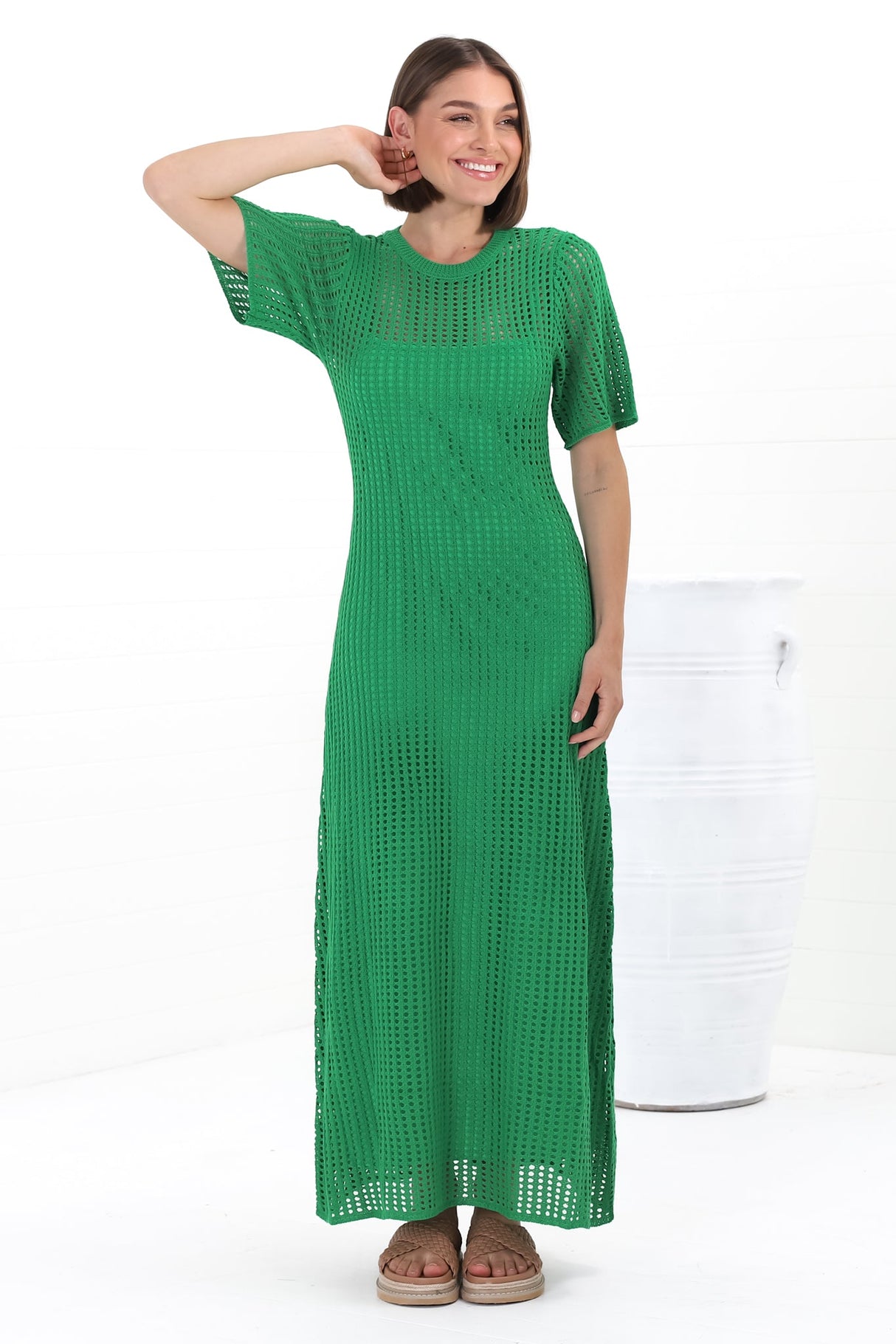 Roberta Maxi Dress - Knit Body Con Dress In Green