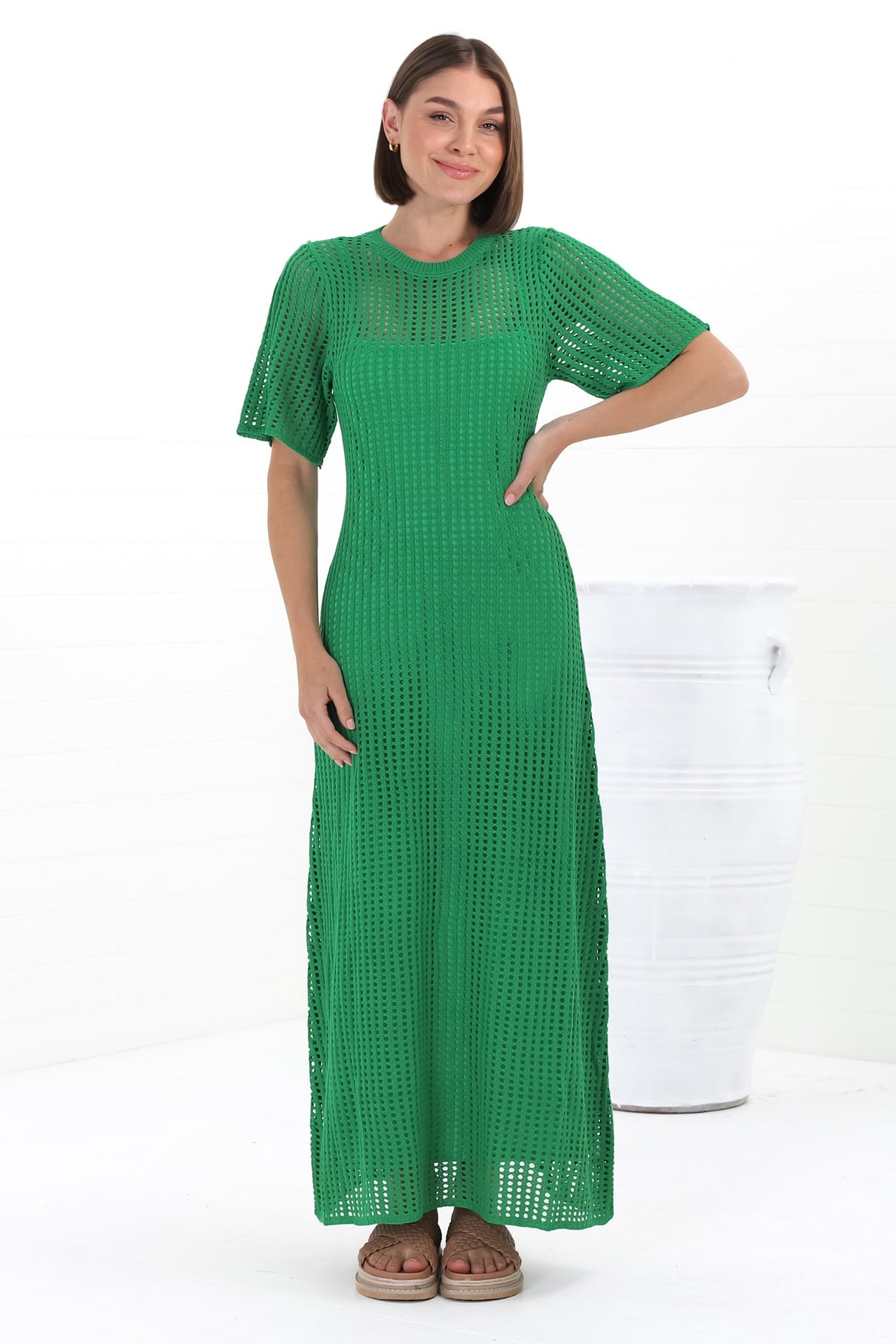 Roberta Maxi Dress - Knit Body Con Dress In Green