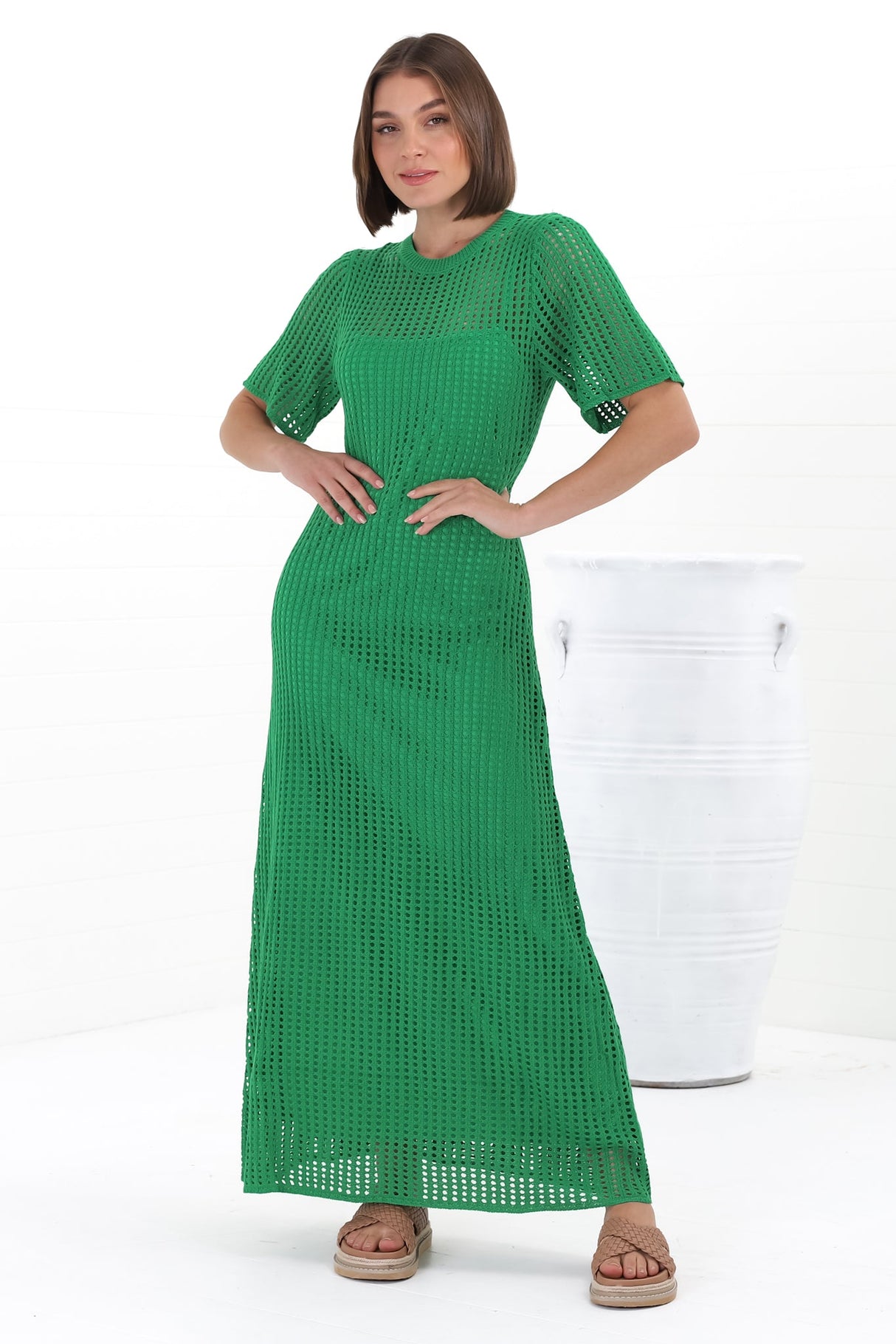 Aanya Knit Maxi Dress - Body Con Dress In Green