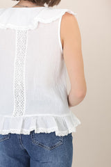 Aarna Top - Round Neck Button Down in White