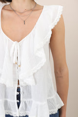 Aarna Top - Round Neck Button Down in White