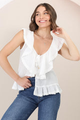 Aarna Top - Round Neck Button Down in White