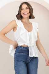 Aarna Top - Round Neck Button Down in White