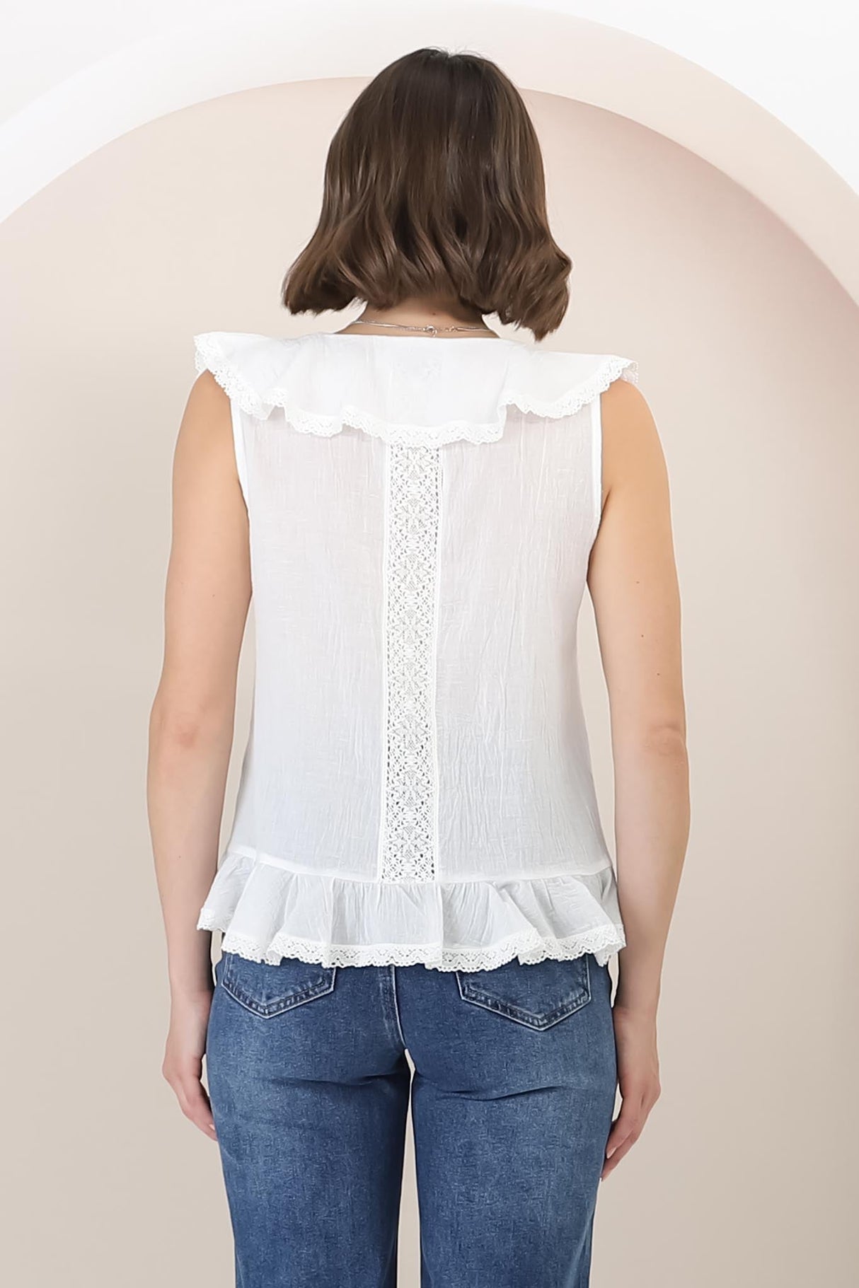 Aarna Top - Round Neck Button Down in White