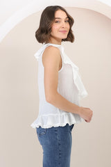 Aarna Top - Round Neck Button Down in White