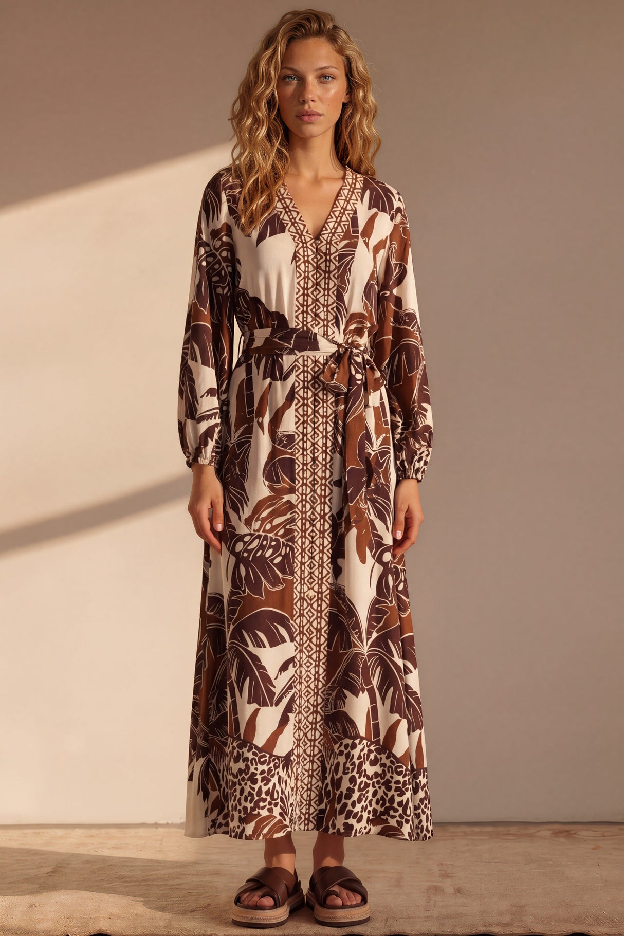 Model wearing Abbey Maxi Dress in Samara Print from Salty Cruh