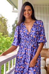 JAASE - Molli Maxi Dress: Button Down A-Line Dress with Tied Sleeves in Abbi Print